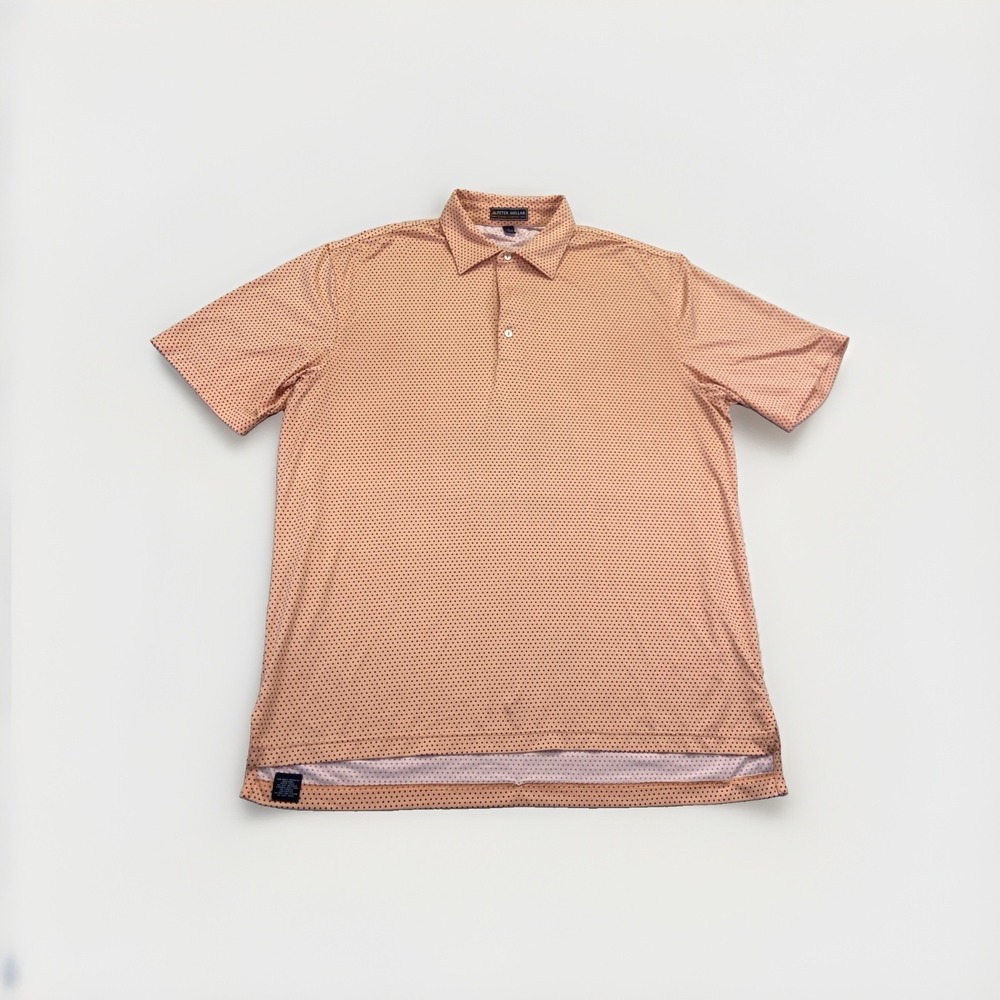 Peter Millar Summer Comfort Polo Shirt Mens L Orange Diamond Print Golf Preppy